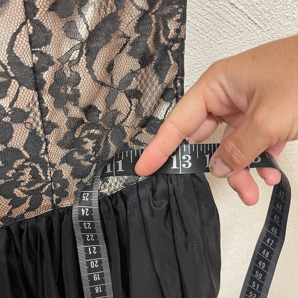 Vtg 80's Gunne Sax Jessica McClintock Black Taffeta Lace Strapless Dress sz 7 - Picture 7 of 8